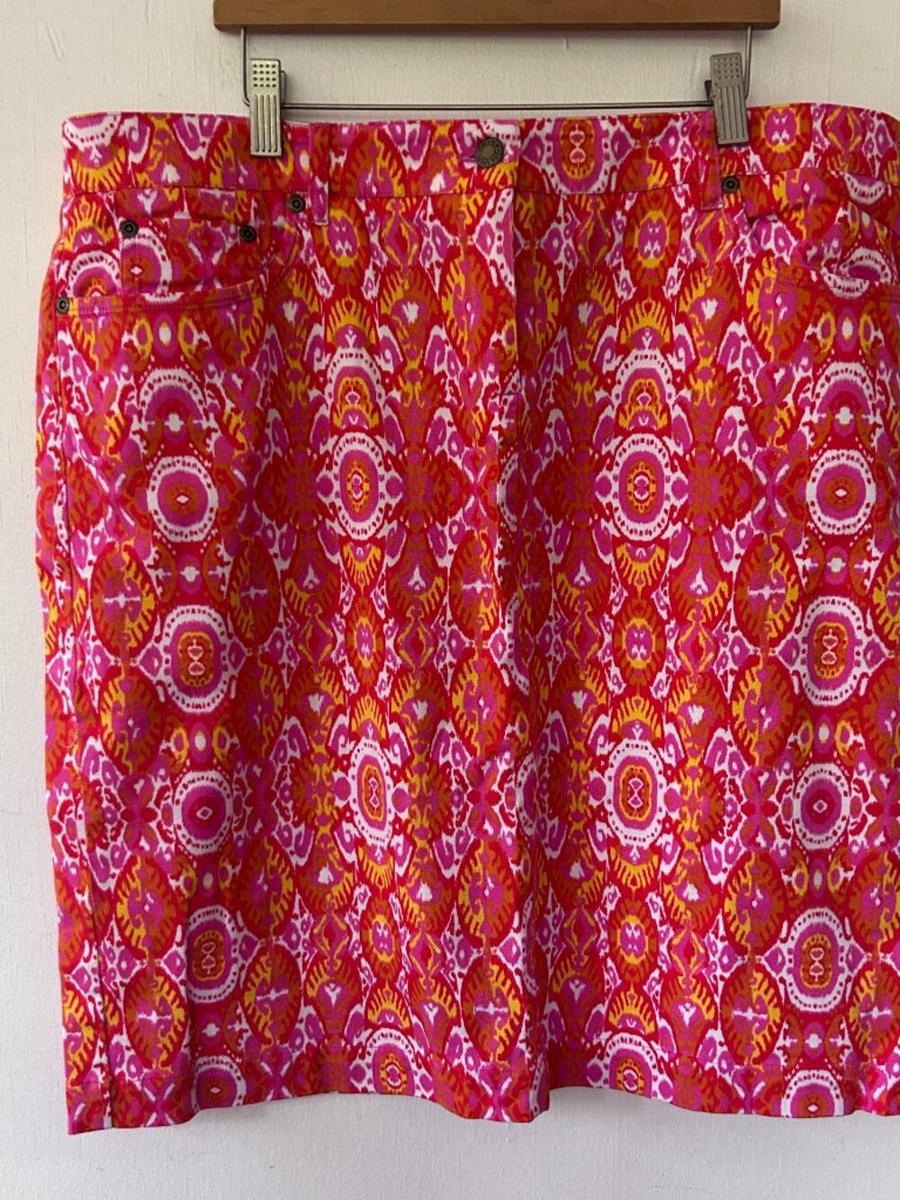 Jones New York Red Paisley Pencil Skirt Womens 16 Pockets Boho Prairie Modest